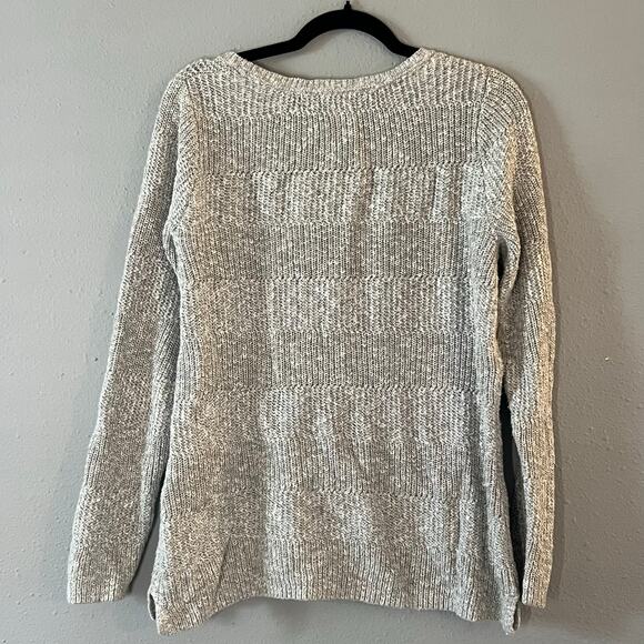 L.L. Bean Women’s Sweater Medium Gray Cotton Knit Pullover Long Sleeve Casual - Picture 2 of 5